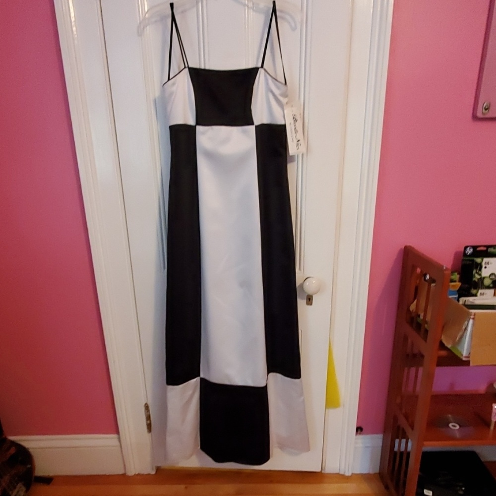Black and White full length Prom Dress